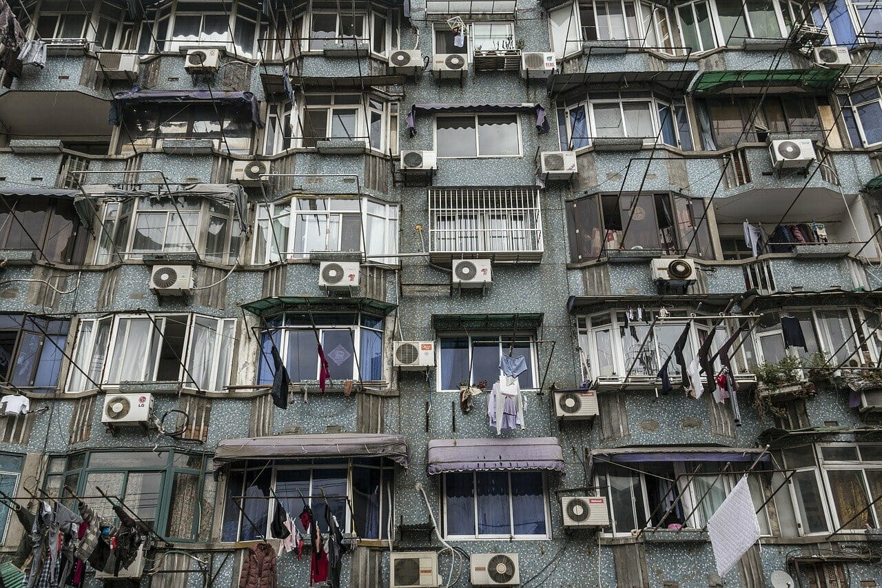 Building with Several Mini Split AC Units in China Building with Several Mini Split AC Units in China