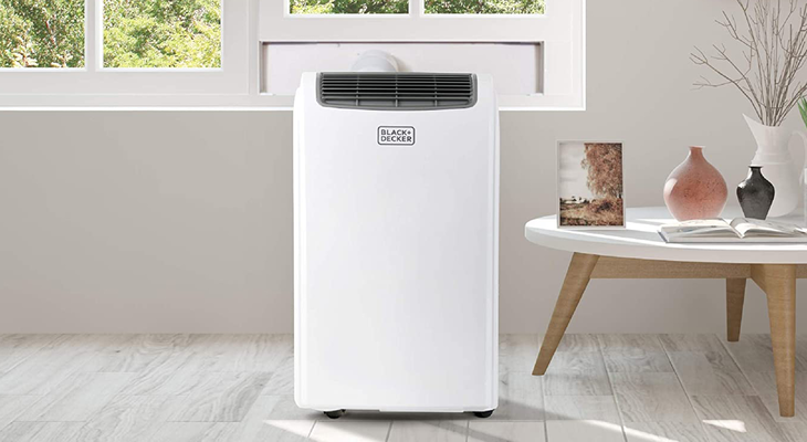 Black 'n Decker Portable Air Conditioner in Grey Themed Living Room
